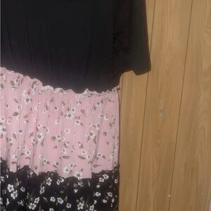 SHEIN Black and Pink Floral Midi Dress